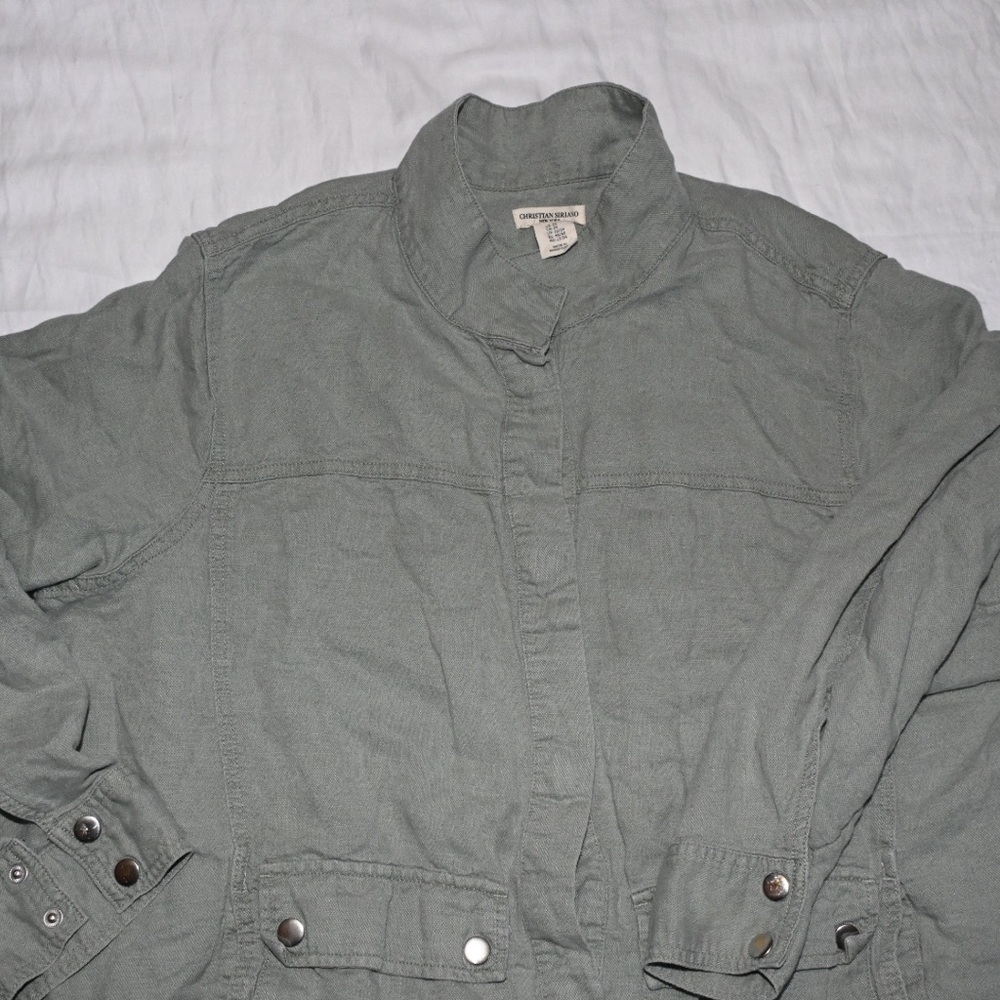Christian Siriano NY Linen Blend Women’s 2xl Snap Front Sage Green Jacket xxl